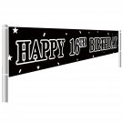 Large Black And White Happy 16Th Birthday Banner, 16 Years Birthday Party Supplies, 16Th