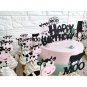 25Pcs Milk Cow Party Happy Birthday Glitter Cake Cupcake Toppers,Farm Animal Theme Party