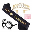 60Th Birthday Gift For Women, 60Th Birthday Sash & Tiara & Glasses Set With Gift Box, Gif
