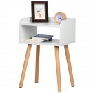 Night Stand (White) Mid-Century Modern Bedside Table With Solid Wood Legs, Minimalist And