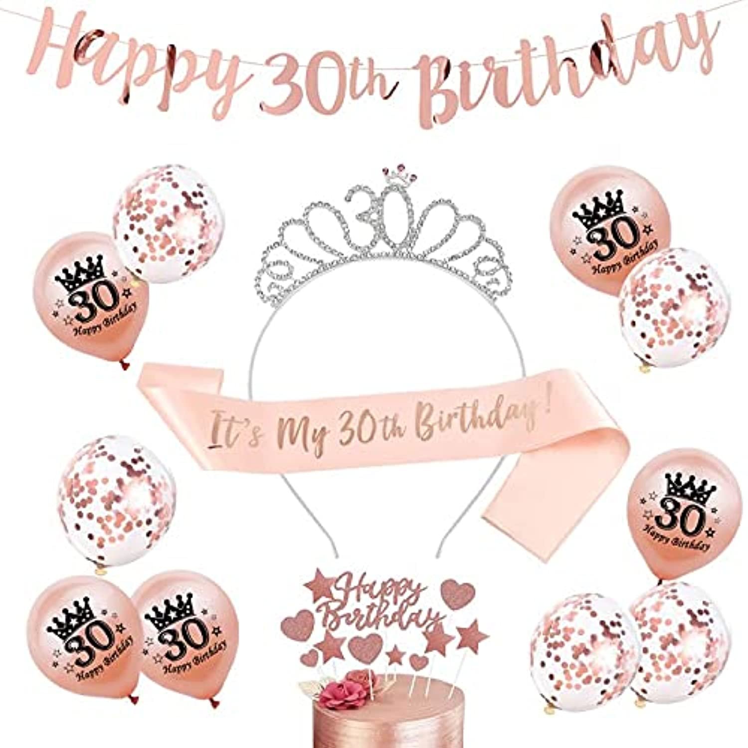 Rose Gold 30th Happy Birthday Banner 30th Birthday Party Sash And Tiara