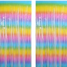 2 Pack 3.3Ft×6.6Ft Rainbow Door Streamers Tinsel Foil Fringe Curtain Backdrop