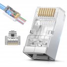 Shielded Rj45 Cat6 Cat6A Pass Through Connectors - 3 Prong 8P8C Gold Plated Ethernet Ends