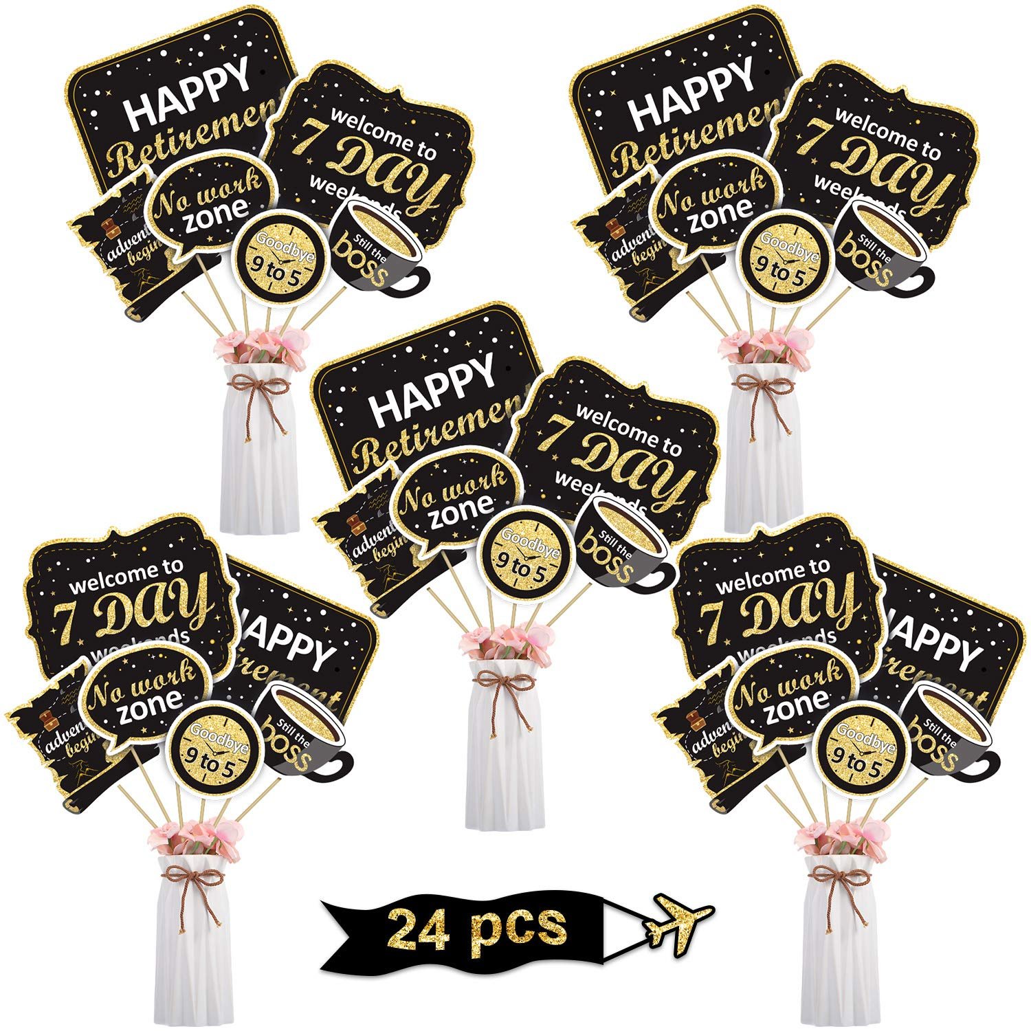 24 Pack Happy Retirement Party Decoration Set Golden Retirement Party
