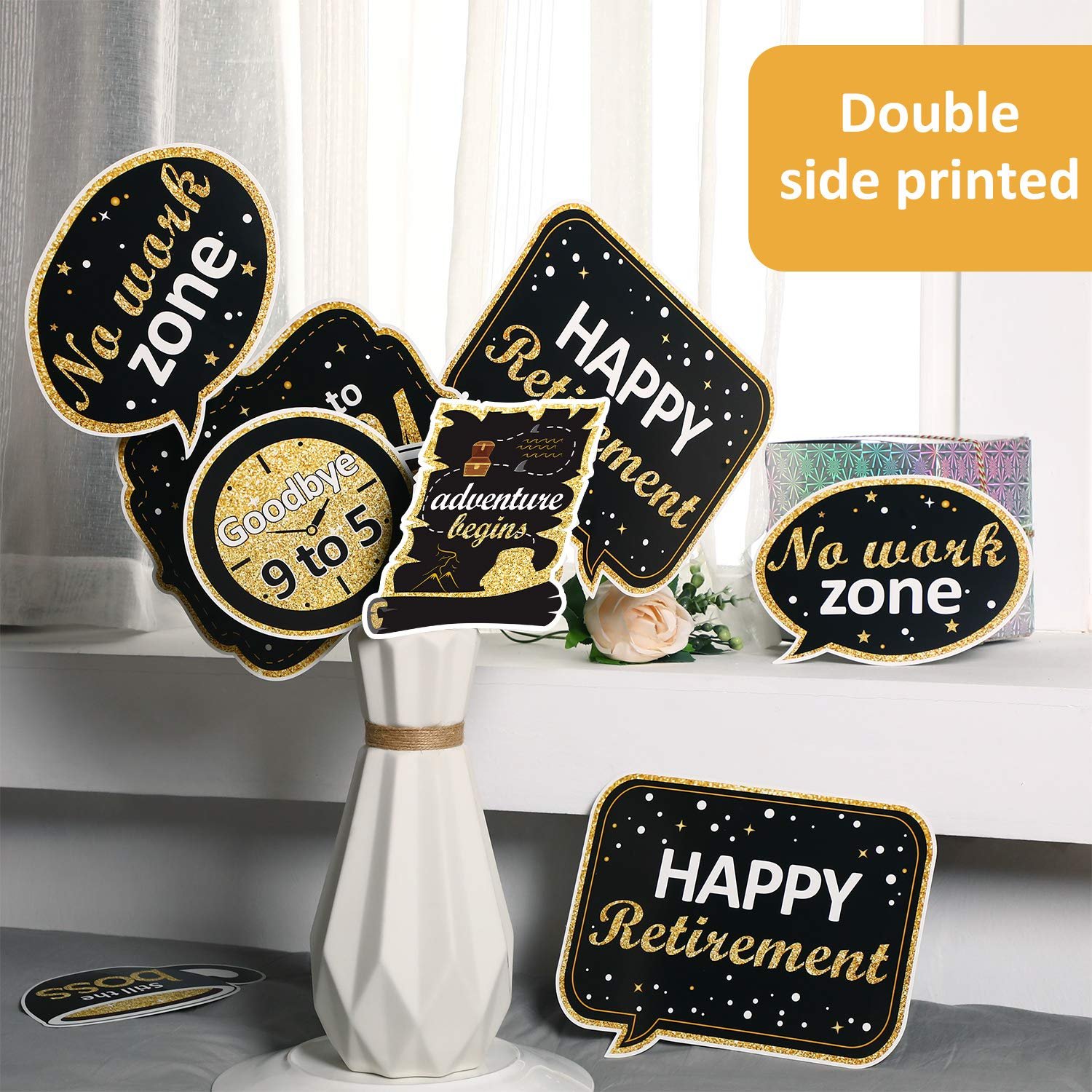 24 Pack Happy Retirement Party Decoration Set Golden Retirement Party