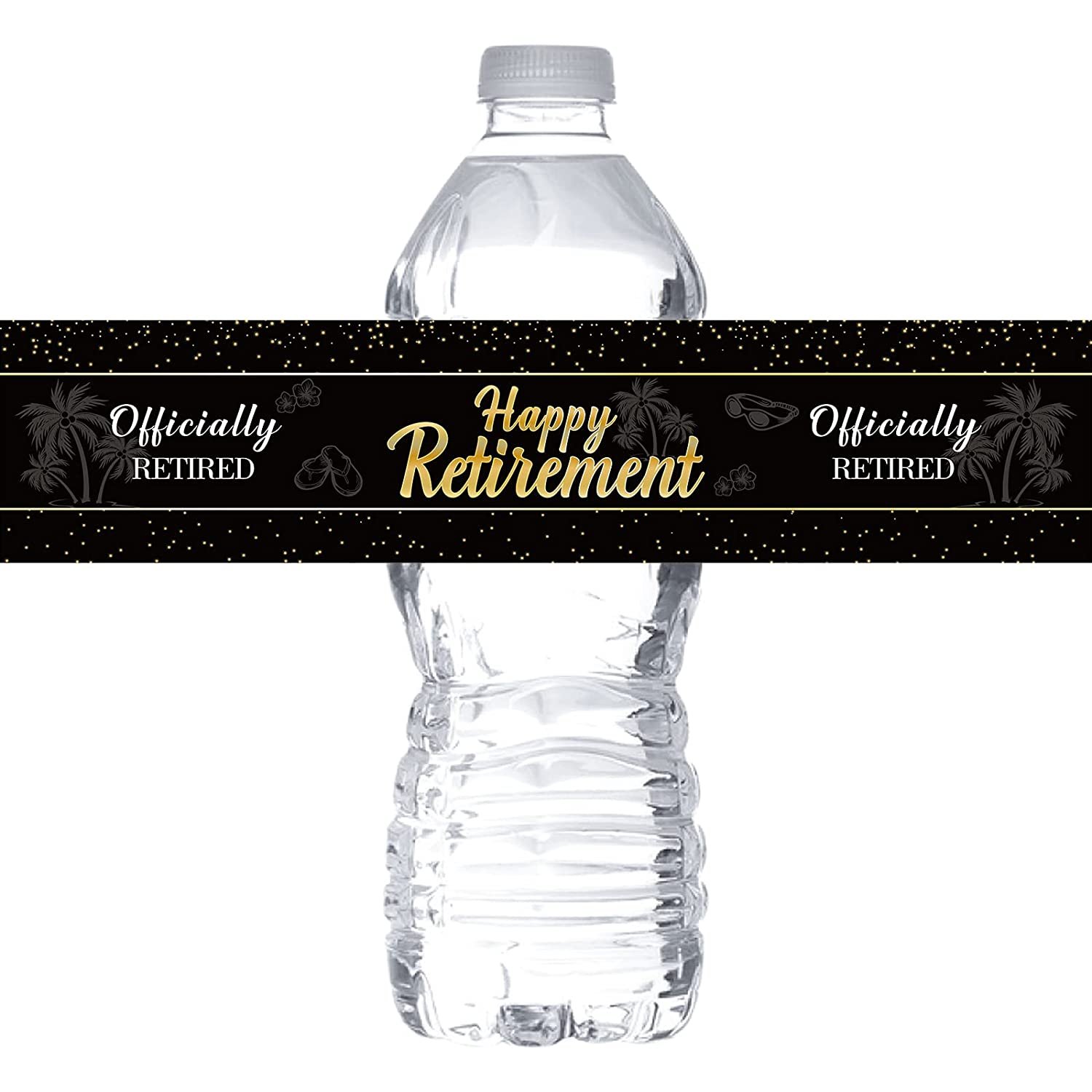 Black And Gold Happy Retirement Water Bottle Labels Stickers/Officially