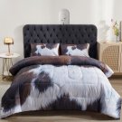 Cow Print Comforter Set Queen Size, Highland Cowhide Rustic Farmhouse Bedding Set, Wester