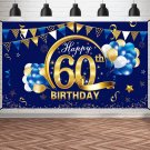 Happy 60Th Birthday Banner Decorations For Men, Blue Gold 60 Birthday Backdrop Party Supp