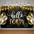 Hello Forty Banner Happy 40Th Birthday Backdrop Decorations Black Gold 40 Years Old Backg