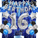 16Th Birthday Party Decoration Blue Silver For Boy Girl Sweet 16Th Birthday Party Supplie