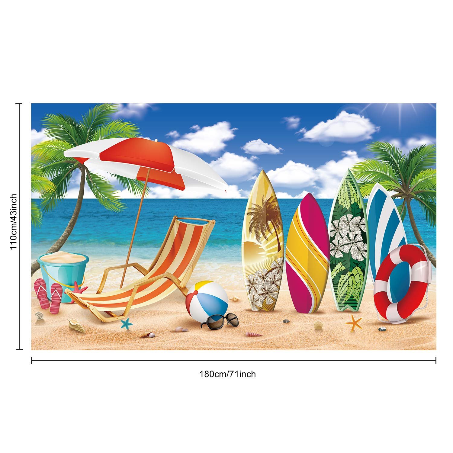 Hawaiian Party Backdrop Banner Beach Surfboard Party Decorations ...