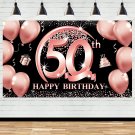 50Th Birthday Banner Backdrop Decorations For Women, Rose Gold Happy 50 Year Old Birthday