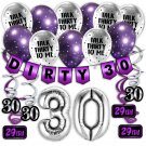 30Th Birthday Purple Party Pack - 30Th Birthday Banner, Balloon And Swirls Pack- Birthday