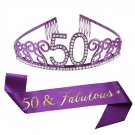 50Th Birthday Purple Tiara And Sash Purple Glitter Sash Crystal Rhinestone Tiara Crown Fo
