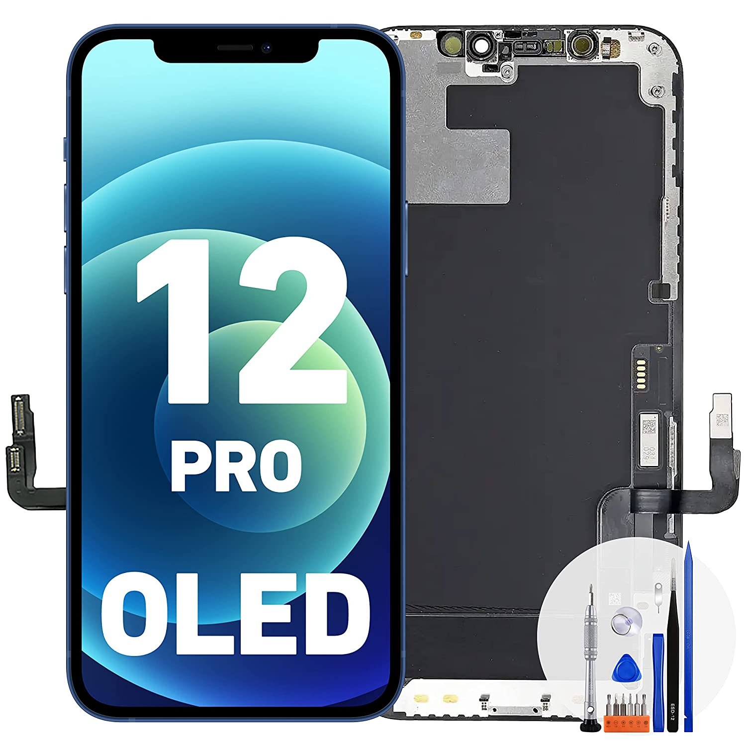 Cell Phone Screen Replacement Kit For Iphone 12/12 Pro, Responsive Hard