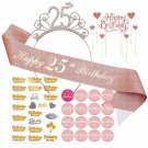 Rose Gold 25Th Birthday Decorations For Women, 25 Birthday Sash Glitter Birthday Sash Hea