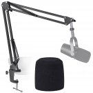 MV7 Boom Arm Mic Stand with Pop Filter, Adjustable Suspension Boom Scissor Arm Stand with