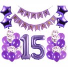 15Th Purple Birthday Party Decorations Kit Happy Birthday Banner With Number 15 Birthday