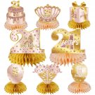 Pink Rose Gold 21St Birthday Decorations Table Honeycomb Centerpieces For Her, 8Pcs Happy