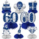 8Pcs Happy 60Th Birthday Decorations Table Honeycomb Centerpieces Party Supplies, Blue Si