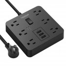Power Strip With Usb, Desktop 5 Ft Extension Cord Flat Plug With 6 Widely Spaced Outlets,
