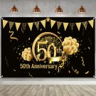 50Th Anniversary Decorations, Extra Large Fabric Black Gold Sign Poster For 50Th Annivers