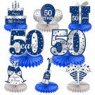8Pcs 50Th Birthday Decorations Honeycomb Centerpieces For Men, Blue Silver Happy 50 Birth