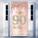 90Th Birthday Door Banner Decorations For Women, Pink Rose Gold Happy 90Th Birthday Door 