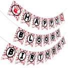 Happy Bloody Birthday Banner With Blood Hand Prints - Halloween Scary Decorations, Horror