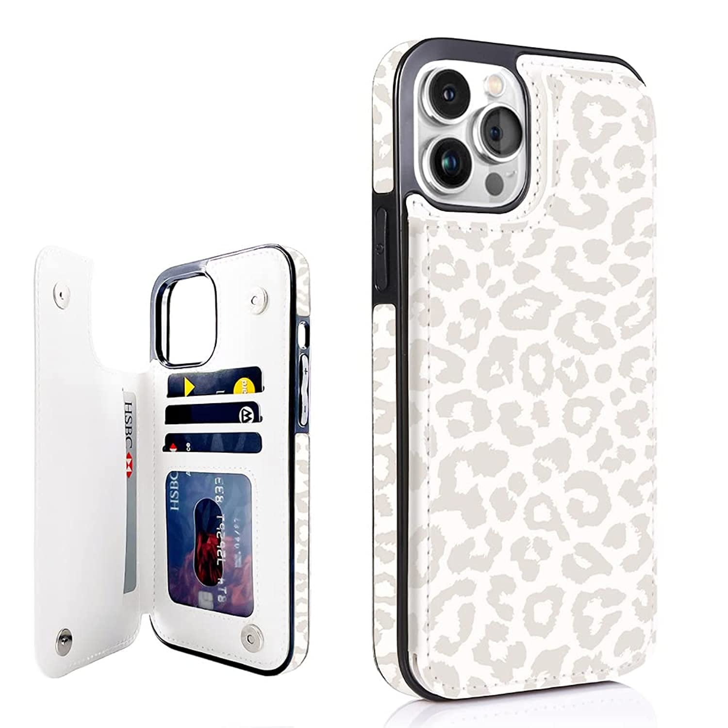 Beige Leopard Design Compatible With Iphone 13 Pro Max 6.7"" Wallet Case With Credit Card 