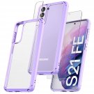 [3 In 1] Defender Designed For Samsung Galaxy S21 Fe 5G Case 6.4 Inch, 2 Pack Tempered Gl