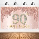 Happy 90Th Birthday Banner Backdrop Decorations For Women, Rose Gold 90 Birthday Party Si