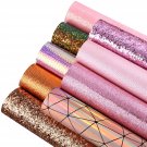 9 Pieces Faux Leather Fabric Sheet Set Chunky Glitter Faux Leather Sheets Assorted Sequin