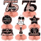 Rose Gold 75Th Birthday Decorations Table Honeycomb Centerpieces For Women, 8Pcs Happy 75
