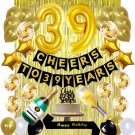 Gold 39Th Birthday Decorations Kit, Cheers To 39 Years Banner Balloons 39Th Cake Topper B