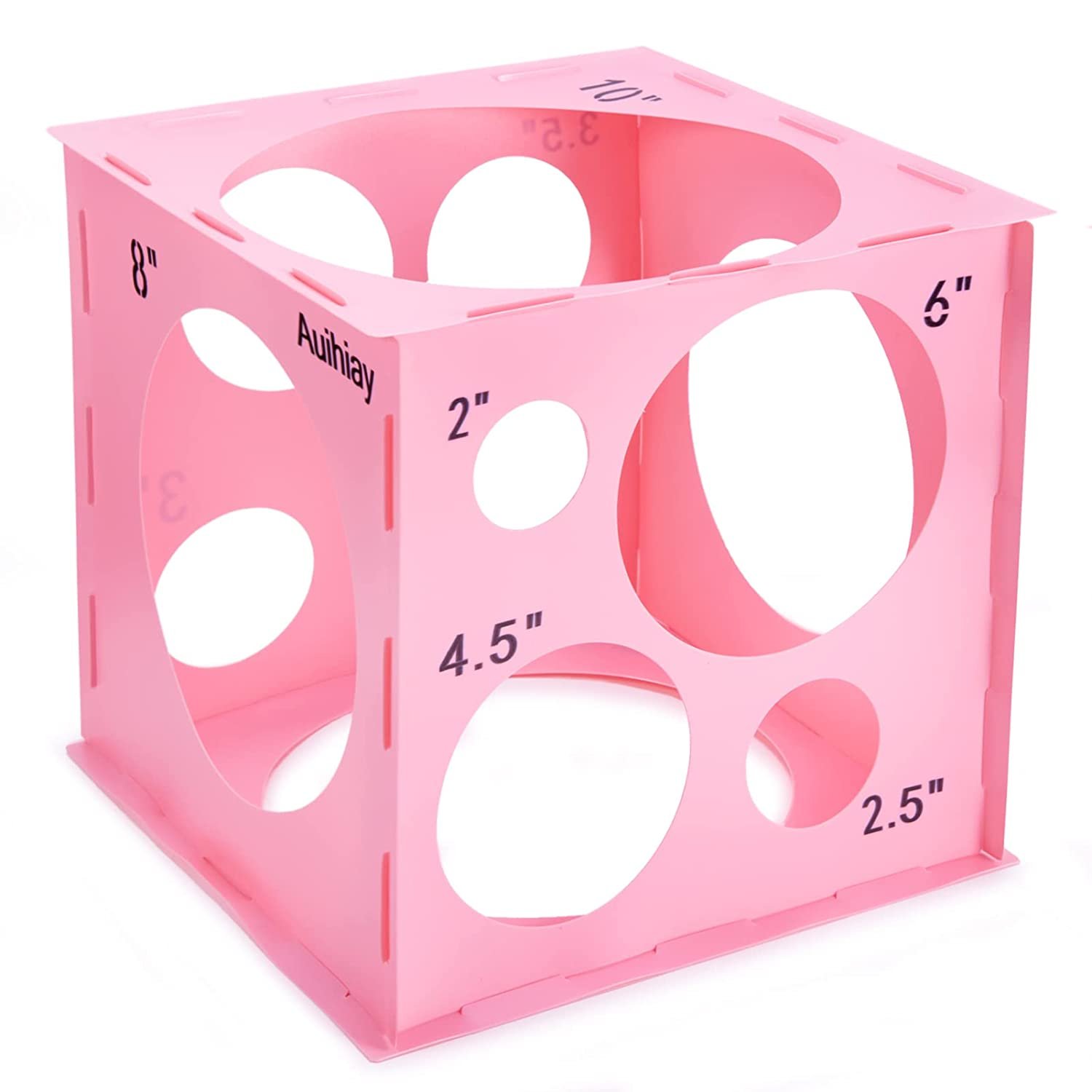 12 Holes Plastic Balloon Sizer Box Cube, Pink Collapsible Balloon Size Measurement Tool F