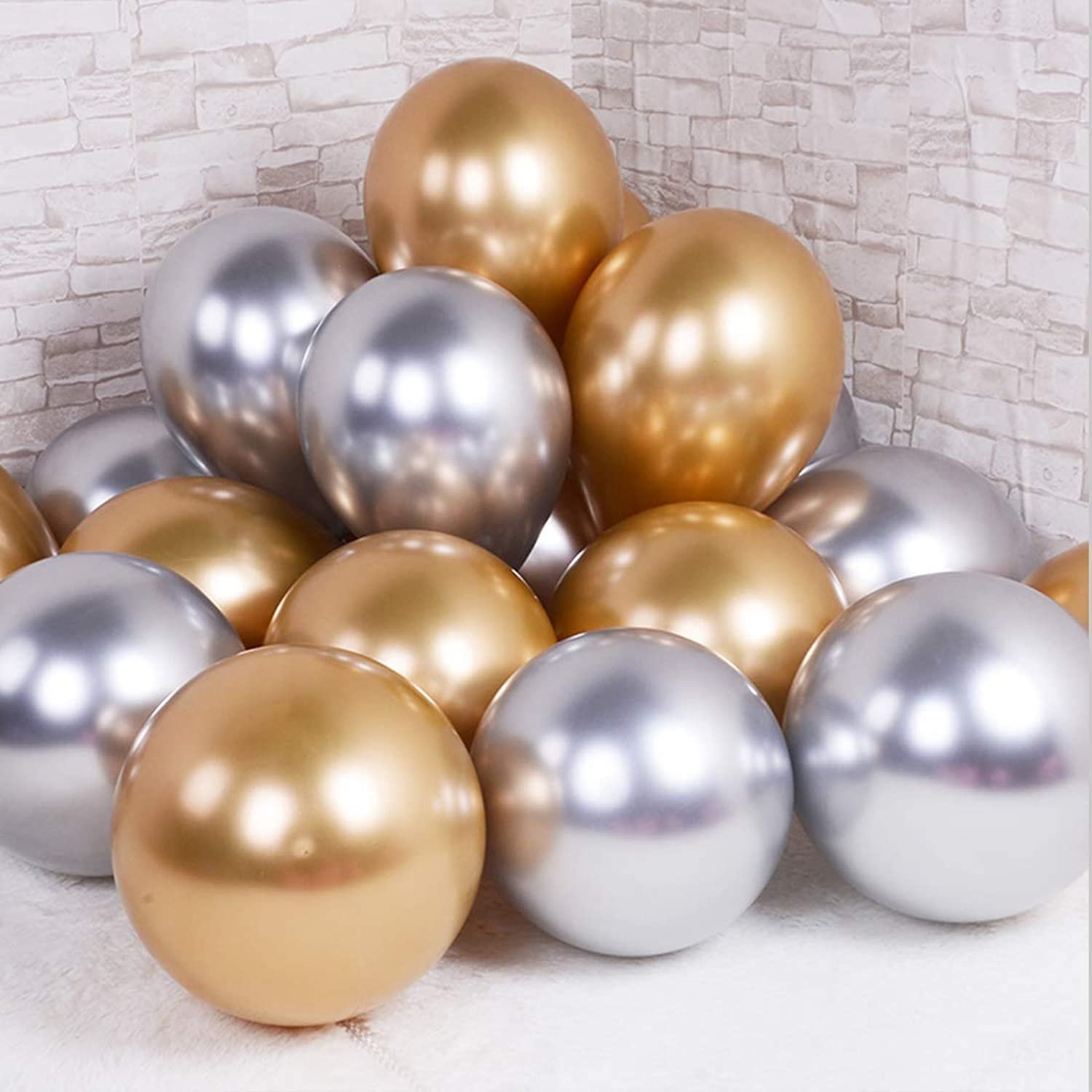 12Inch 50Pcs Latex Metallic Chrome Balloon Gold Silver Shiny Thicken Balloon For Wedding