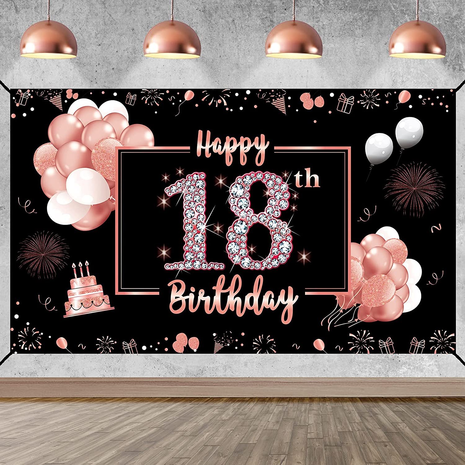 18Th Birthday Banner Backdrop Decorations For Girls, Large Happy 18 Years Old Birthday Pa