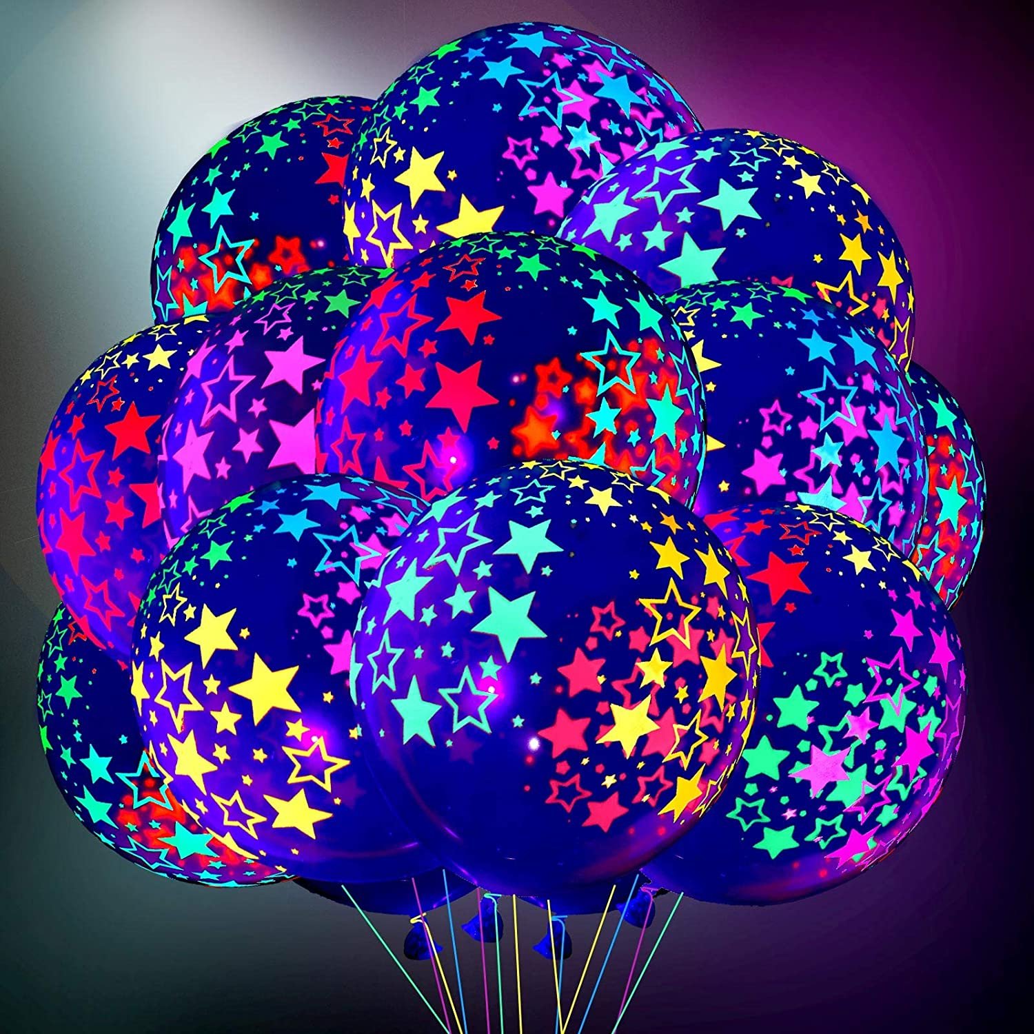 50 Pieces Neon Glow Balloons Neon Stars Glow In Blacklight Black Light Fluorescent Mini S