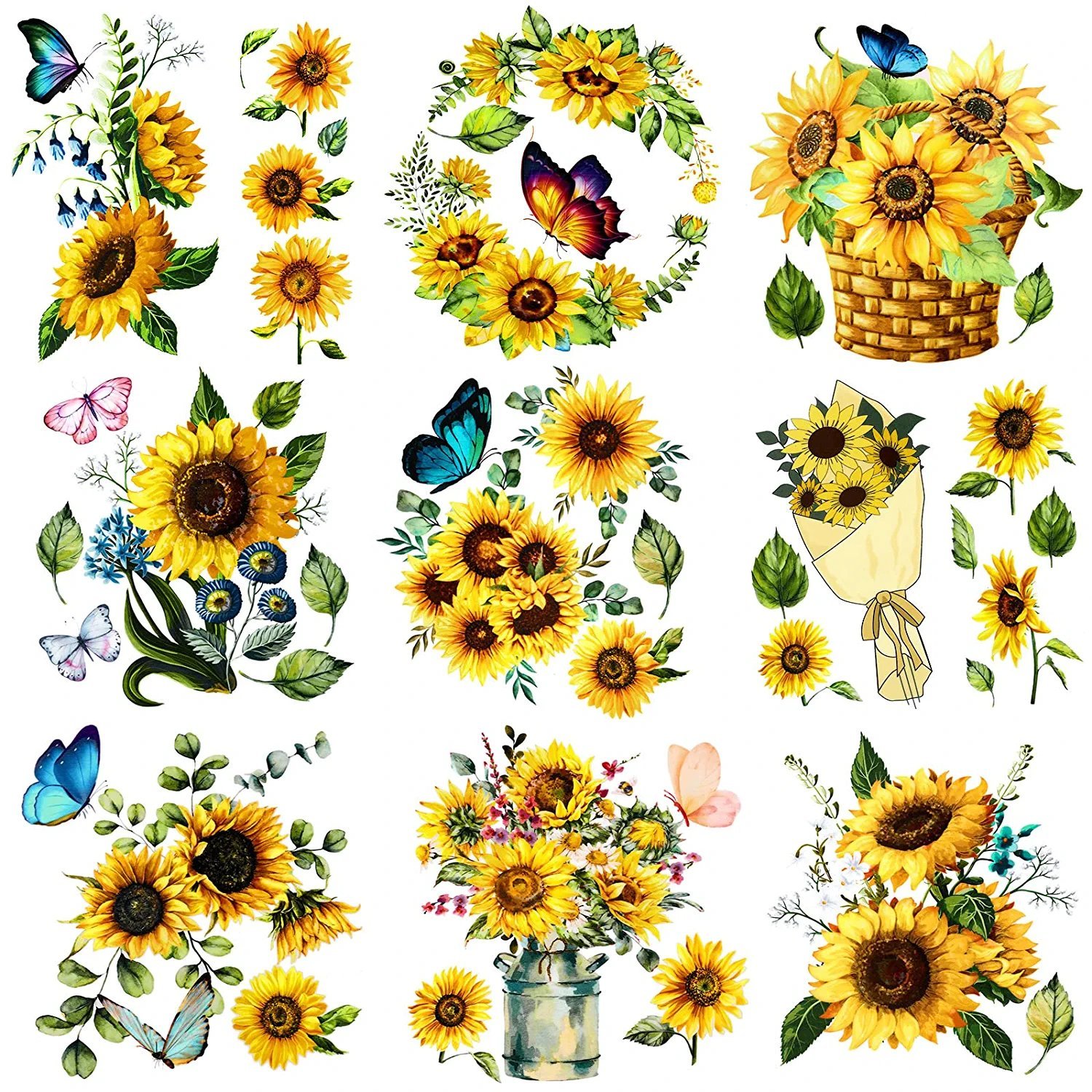 9 Sheets Sunflower Rub On Transfer Decals Rustic Sunflower Rub On ...