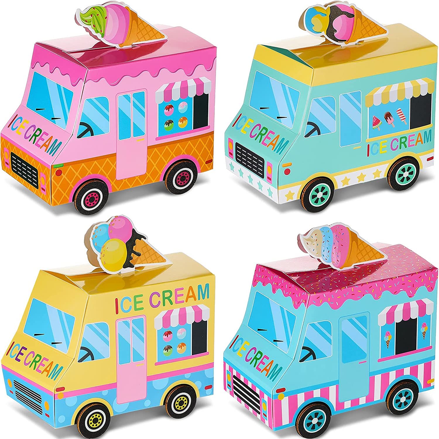 16 Pieces Ice Cream Party Favor Boxes Ice Cream Truck Shape Treat Boxes Summer Goodie Can