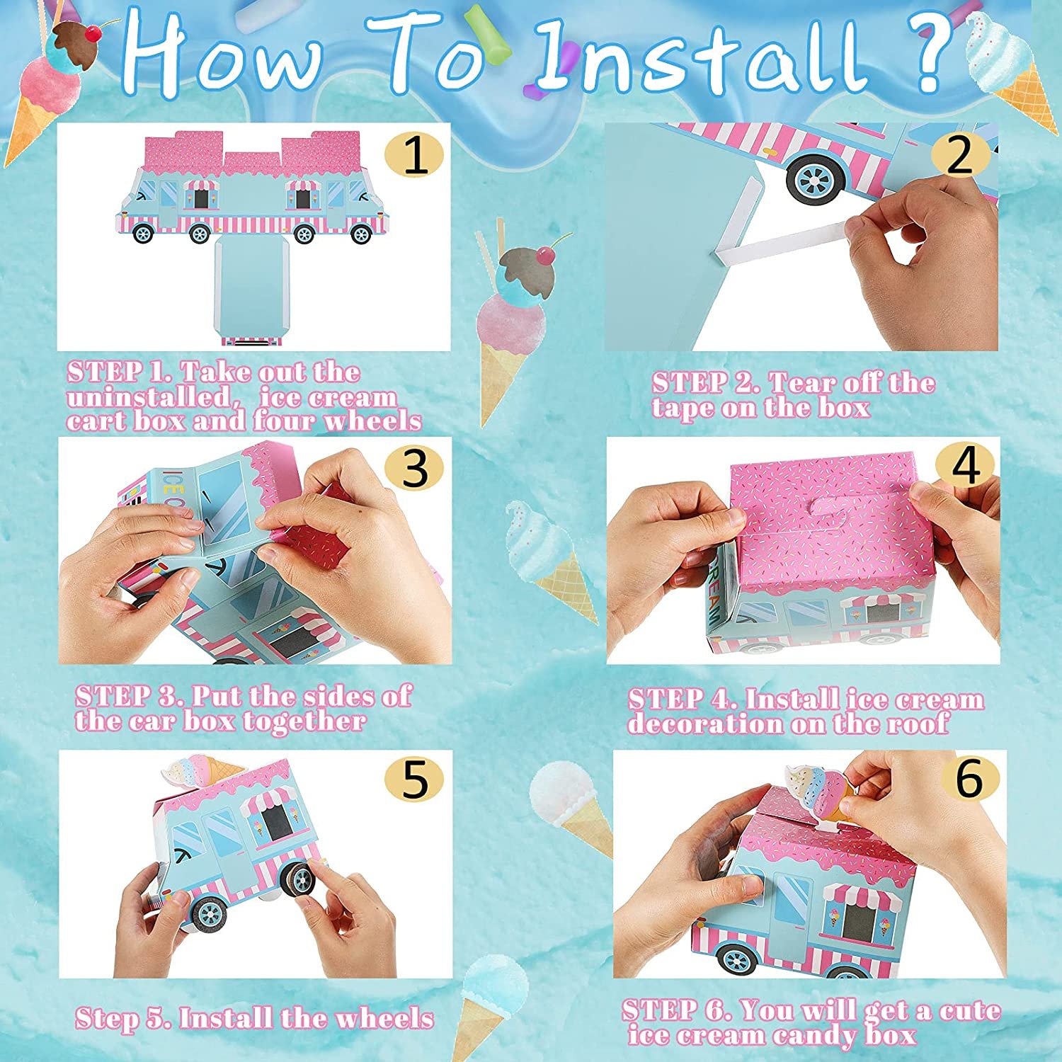 16 Pieces Ice Cream Party Favor Boxes Ice Cream Truck Shape Treat Boxes