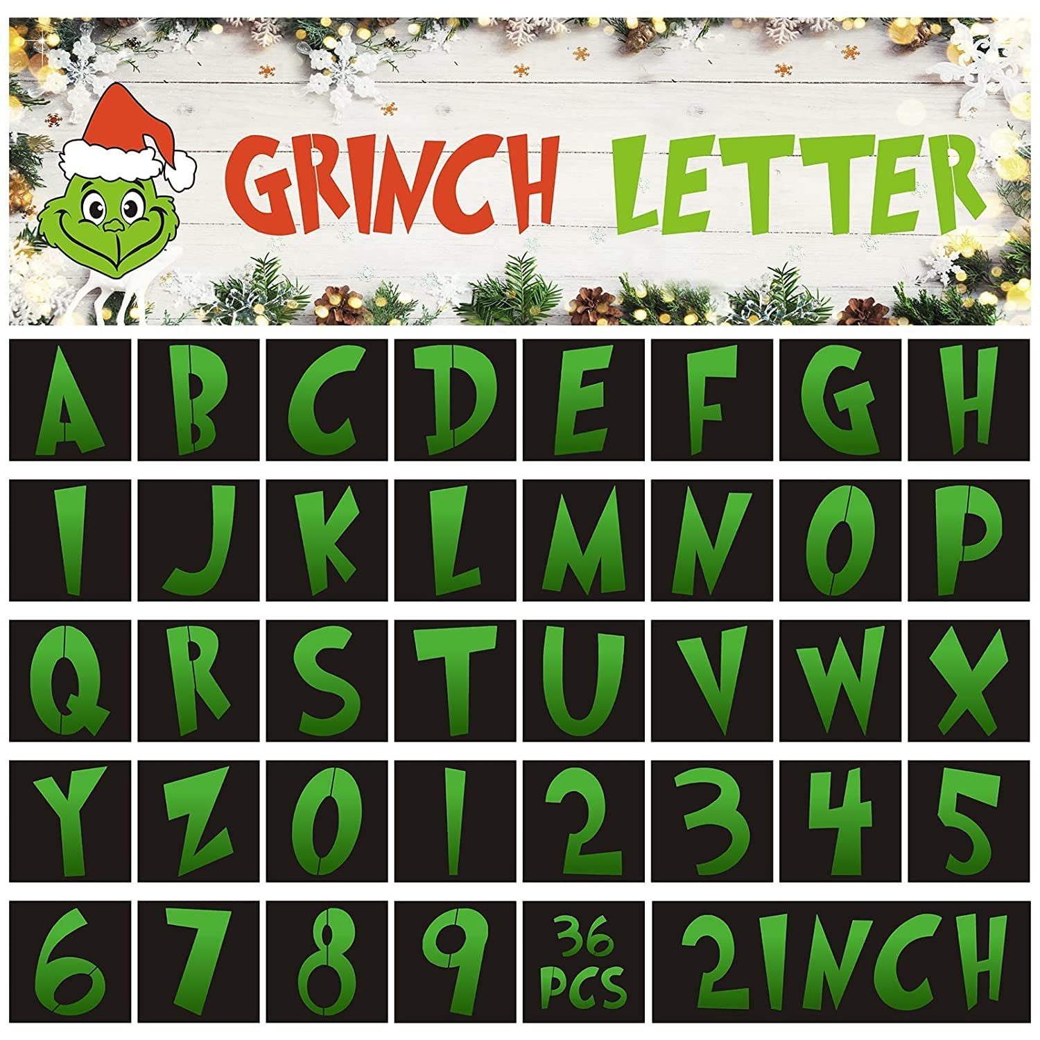 36 Pieces Christmas Grinch Letter Stencils Reusable Grinch Letter