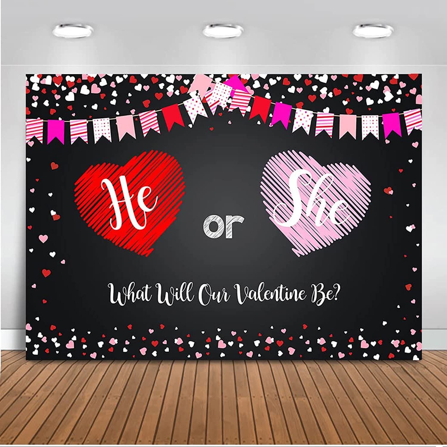 Gender Reveal Backdrops For Valentine'S Day Theme Baby Shower He Or She Gender Reveal Bab