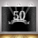 Silver And Black 50Th Birthday Photography Backdrop 10X7Ft Adult Golden Glitter Diamonds