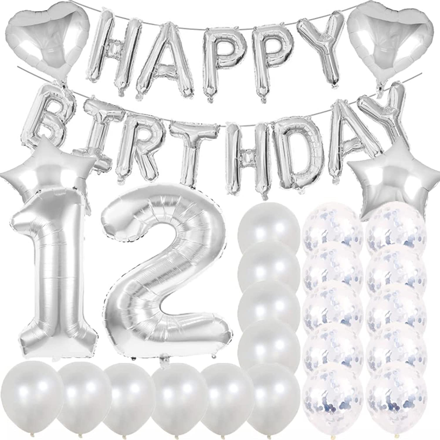 Sweet 12Th Birthday Decorations Party Supplies,Silver Number 12 Balloons,12Th Foil Mylar 