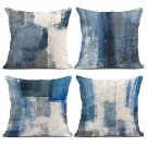 Set Of 4 Throw Pillow Covers Blue And Grey White Art Artwork Contemporary Decorative Gray
