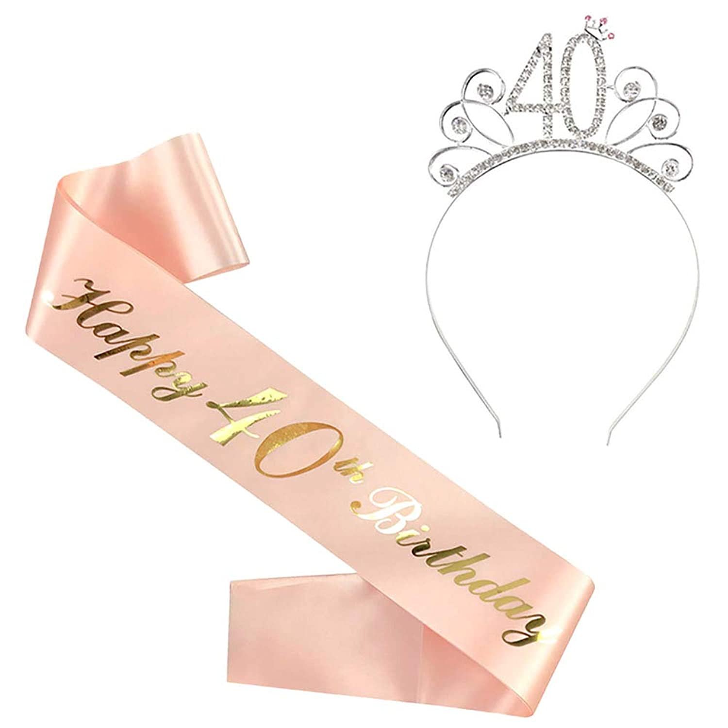 Sash & Rhinestone Tiara Set 40 Years Birthday Gifts For Women Birthday Glitter Crown Girl