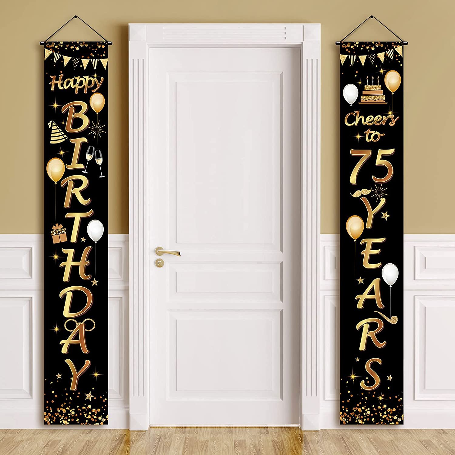 2 Pieces 75Th Birthday Party Decorations Cheers To 75 Years Banner Porch Sign Door Hangin