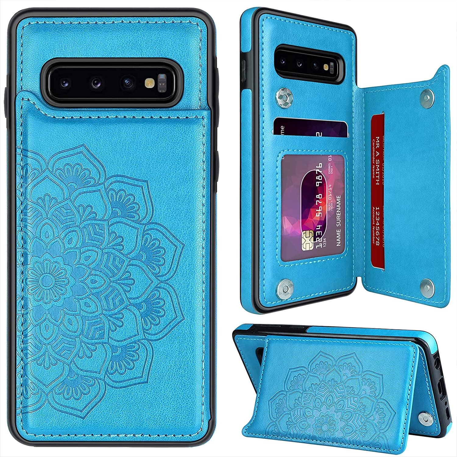 For Samsung Galaxy S10 Plus Case With Card Holder,Flower Magnetic Back Flip Case For Sams
